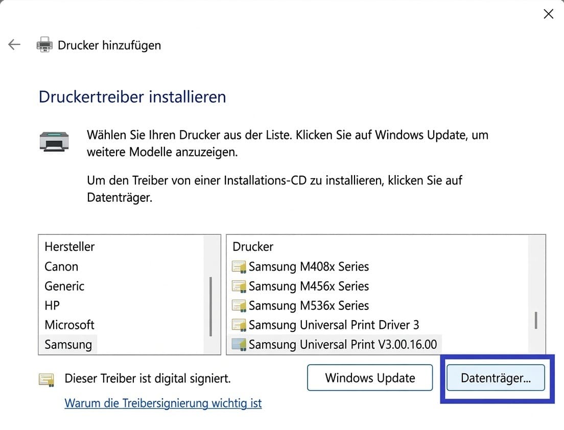Browser Brother Driver durch Klicken auf „Datenträger“