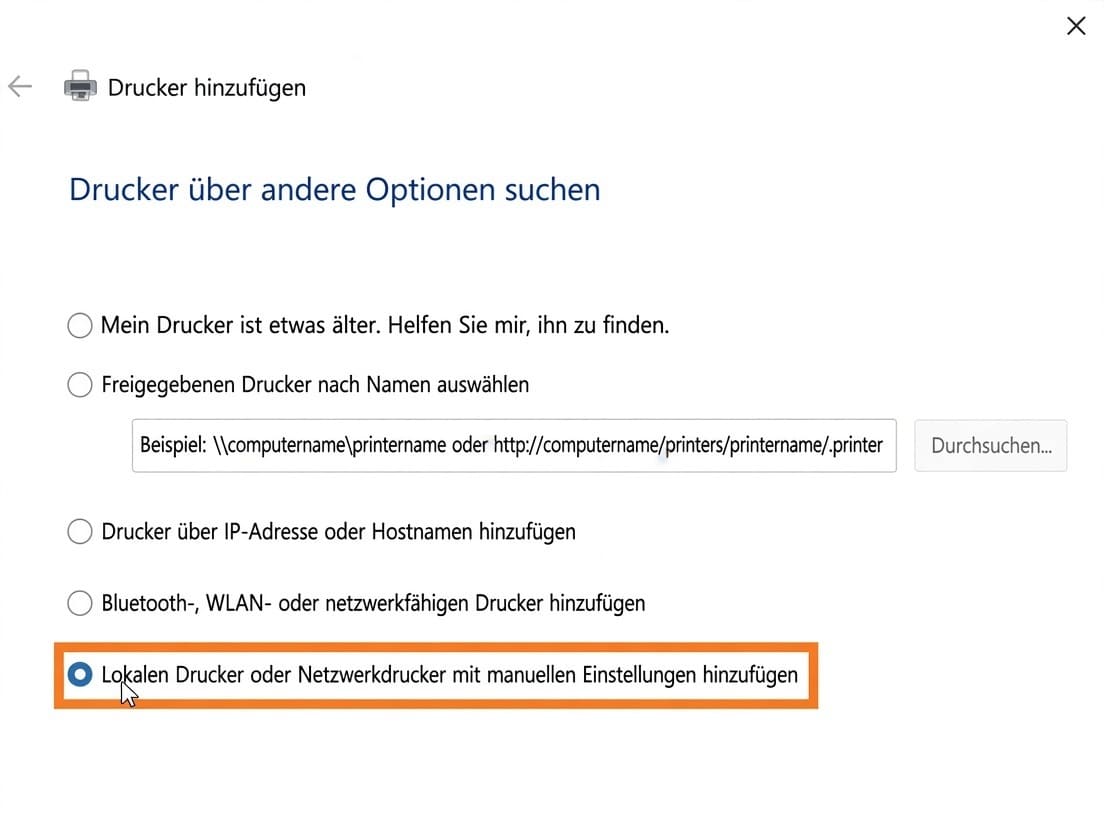 Lokalen Drucker oder Netzwerkdrucker hinzufügen